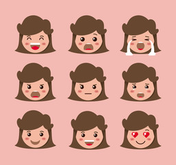 little girls emoticon set kawaii characters vector illustration design