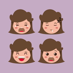 little girls emoticon set kawaii characters vector illustration design
