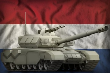heavy tank on the Netherlands national flag background. 3d Illustration