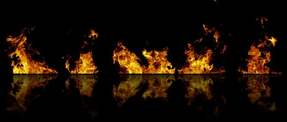 Real fire flames with reflection isolated on black background. Mockup on black of 5 flames. © Dancing Man