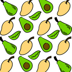 Collection of cartoon juicy fruits and berry. Vector illustration. Set of colorful fruit and berries. Fruit hand drawn in doodle style.