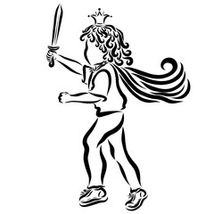 Little leader, curly prince running with a sword