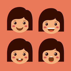 little girls emoticon set kawaii characters vector illustration design