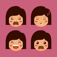 little girls emoticon set kawaii characters vector illustration design