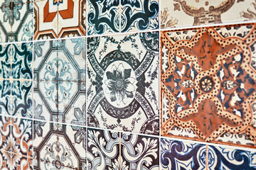 Texture of ceramic tiles in oriental East style. Turkish ceramic tiles lined on the wall. Ready idea for your design                                                                                    