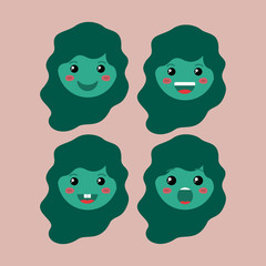 little green girls emoticon set kawaii characters vector illustration design