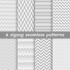 Set of 8 seamless vector patterns with light grey zigzag