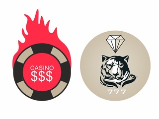 creative stylish unusual logos for competitions, casinos, bars. Tiger and diamond. 