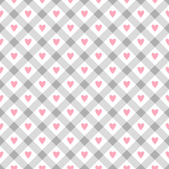 Cute seamless vector pattern with pink hearts and rhombus shapes