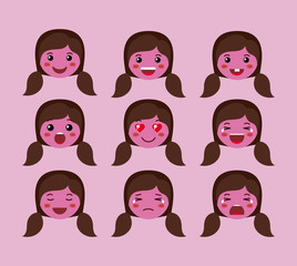 little purple girls emoticon set kawaii characters vector illustration design