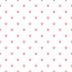 Cute flat vector seamless pattern with small pink hearts