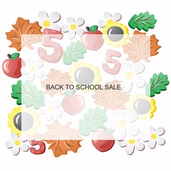 back to school. Sale before the school year. Sale of school supplies. Template with a place for an inscription. Template for postcards. Logo school. 