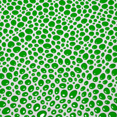 Abstract green pattern of liquid  droplets on the surface in white colors 3d render