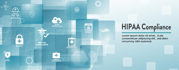 HIPAA Compliance Web Banner Header with Medical Icon Set and text
