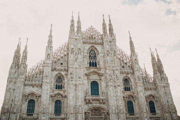 Fototapeta na wymiar Duomo di Milano (Milan Cathedral) and Piazza del Duomo , Milan, Italy