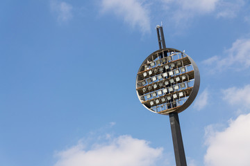 Round lighting panels called Lizatka - Lollipops at football sport stadium Hradec Kralove, Czech...