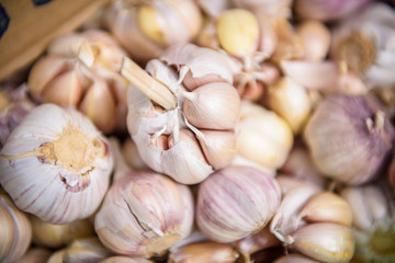 close up of garlic on market stand