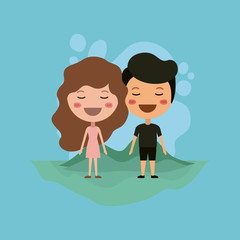 Obraz na płótnie Canvas emoticons couple in the field kawaii characters vector illustration design