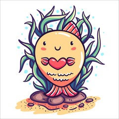 Little fish with heart print