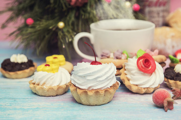 Tasty cookie on a fir-tree background