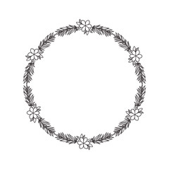 beautiful flower and leafs circular frame vector illustration design