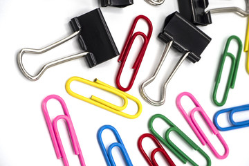 colorful of paper clips isolated on white background