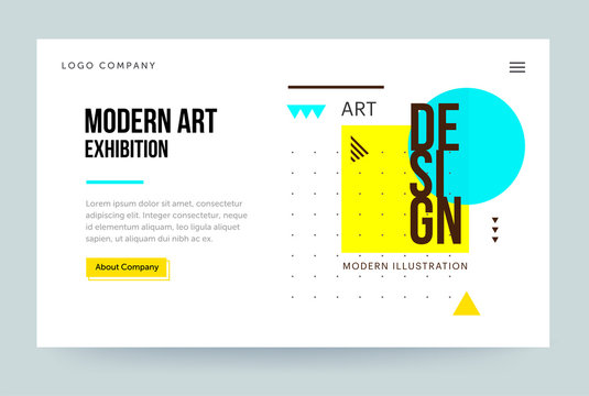 Homepage template. Header for art gallery website and mobile website. Concept of modern art exhibition. Abstract geometric element. Vector illustration.