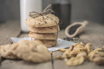 freshly baked cookies on rustic wooden table