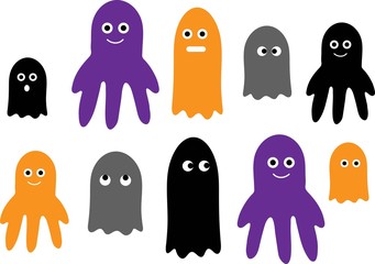 colorful simple cute ghosts vector collection