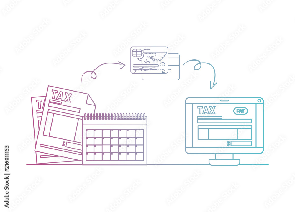 Canvas Prints computer with tax on line and set icons vector illustration design