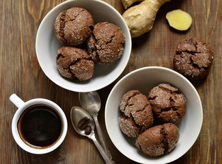 Chocolate cookies with cracks,  top view 