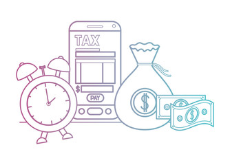 smartphone with tax on line and set icons vector illustration design