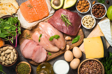 Protein sources - meat, fish, cheese, nuts, beans and greens.