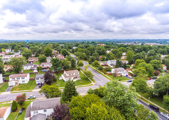 Aerial view over a neighborhood