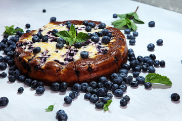 Blueberry pie or homemade lemon cupcake with blueberries. Delicous dessert blueberry tart