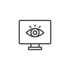 Computer monitoring outline icon. linear style sign for mobile concept and web design. Screen and eye simple line vector icon. Symbol, logo illustration. Pixel perfect vector graphics
