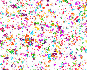 Carnaval or Festival Confetti. Colorful confetti pieces. Celebration party or Holiday background. Flying colorful glitter particles. Decoration pattern. Vector