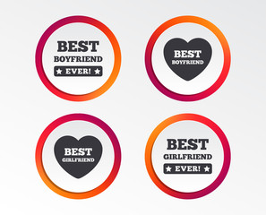 Best boyfriend and girlfriend icons. Heart love signs. Award symbol. Infographic design buttons. Circle templates. Vector