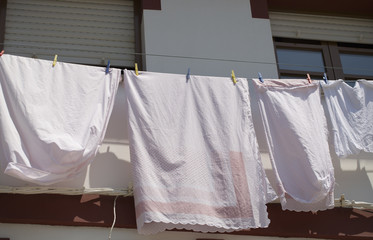Clothes are hanging on a clothesline