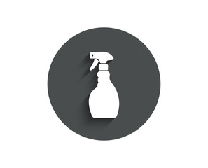 Cleaning spray simple icon. Washing liquid or Cleanser symbol. Housekeeping equipment sign. Circle flat button with shadow. Vector