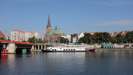 Szczecin. night view of the river and coastal boulevards.