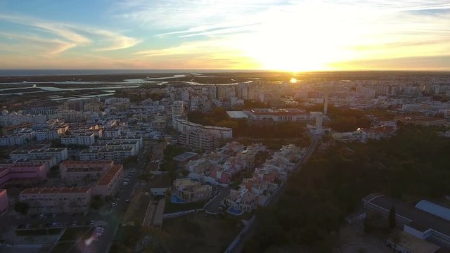 Aerial. View from the sky, the streets Alto Santo Antonio, of the city of Faro.