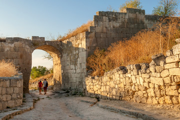 Ancient stony road through Chufut-Kale, medieval cave settlement of Crimean Karaites, Crimea