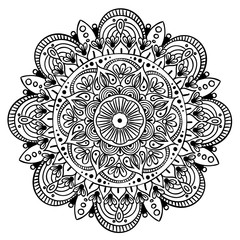 Mandala Vector Design Element. Round ornament decoration. Colorful flower pattern. Stylized floral motif. Complex flourish weave medallion. Tattoo print