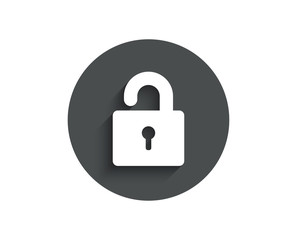 Lock simple icon. Private locker sign. Password encryption symbol. Circle flat button with shadow. Vector