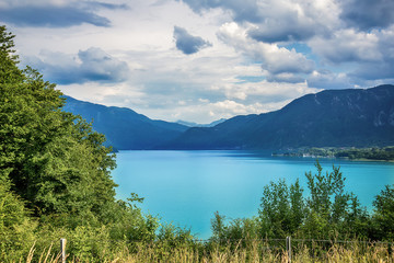 Naklejka premium Panoramic View, Mondsee, Austrian Alps, Austria 