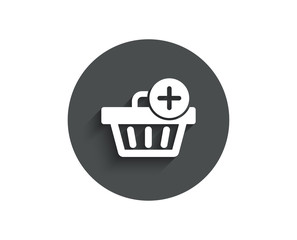 Add to Shopping cart simple icon. Online buying sign. Supermarket basket symbol. Circle flat button with shadow. Vector