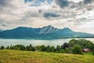 Naklejka premium Panoramic View, Mondsee, Austrian Alps, Austria 