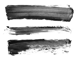 Photo set black grunge brush strokes oil paint isolated on white background