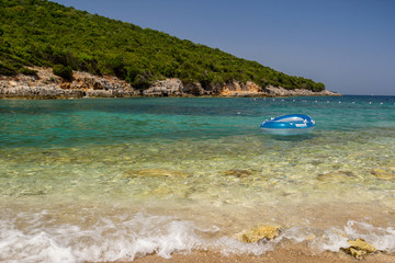 Fototapeta na wymiar Beautiful beach for a holiday in Albania. Ionian Sea